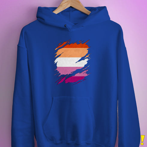 Lesbian Pride Flag Ripped Reveal Hoodie - Royal Blue